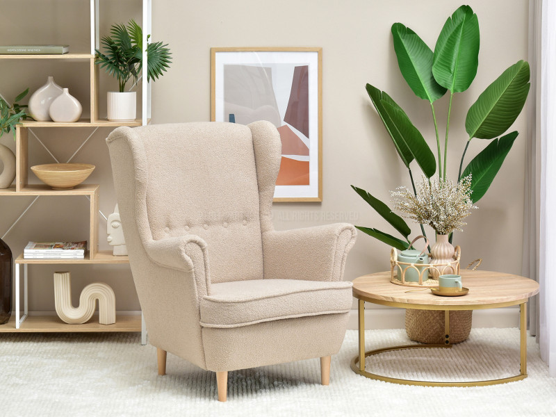 Fotel Malmo Żurawina Tkanina, Podstawa Orzech