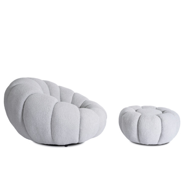 Fotel Obrotowy z Podnóżkiem Pufa Wypoczynkowy do Salonu Teddy PETTIT Szary