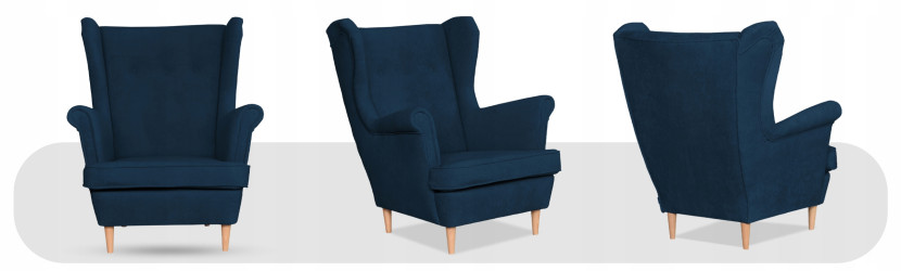Fotel uszak skandynawski welur Hunter Family Meble błękitny