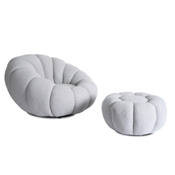 Fotel Obrotowy z Podnóżkiem Pufa Wypoczynkowy do Salonu Teddy PETTIT Szary
