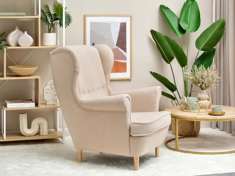 Fotel Malmo Żurawina Tkanina, Podstawa Orzech