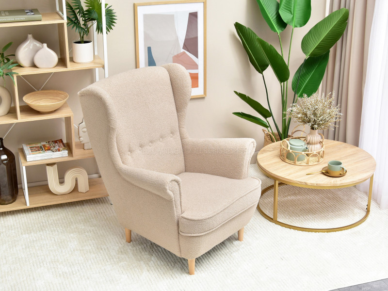 Fotel Malmo Żurawina Tkanina, Podstawa Orzech