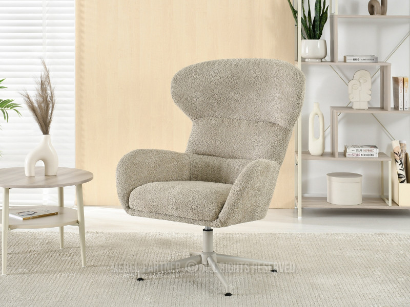 Beżowy Fotel Tula Baranek Obrotowy Do Salonu I Sypialni