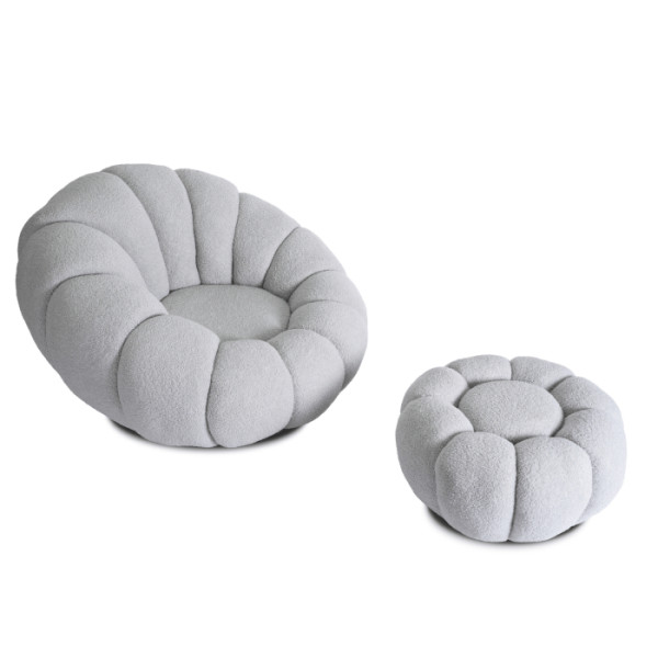 Fotel Obrotowy z Podnóżkiem Pufa Wypoczynkowy do Salonu Teddy PETTIT Szary