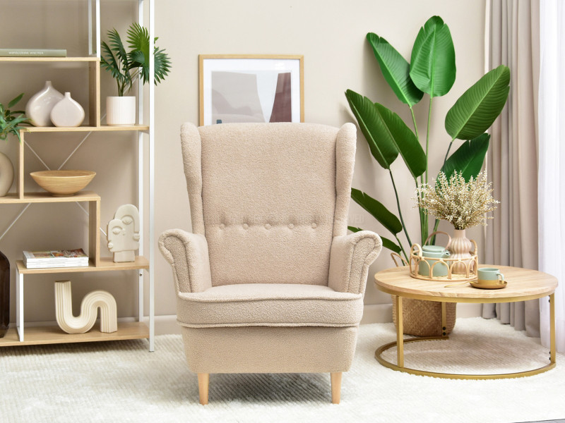 Fotel Malmo Żurawina Tkanina, Podstawa Orzech