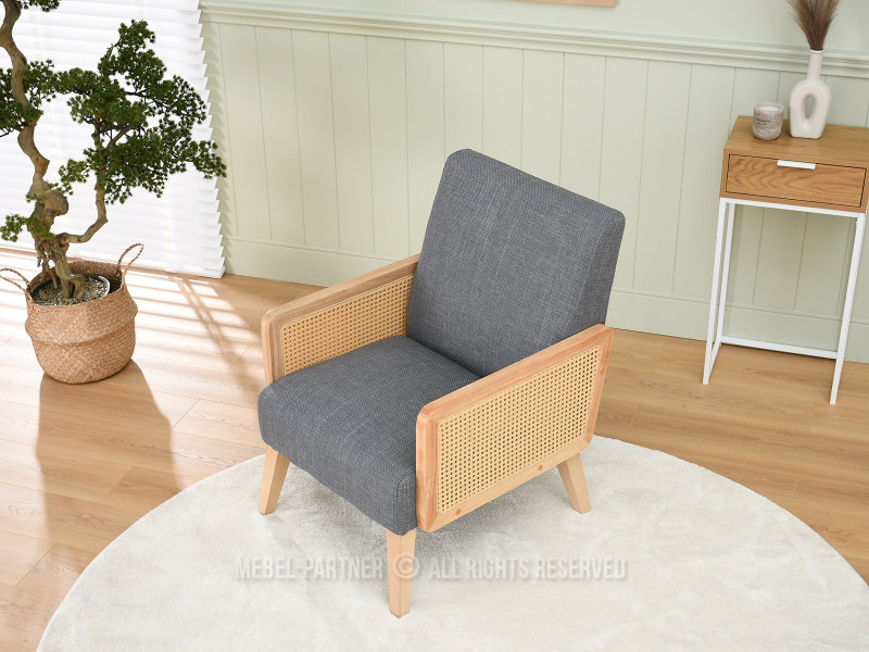 Fotel Foster Grafit Tkanina Rattan-Dąb, Podstawa Dąb