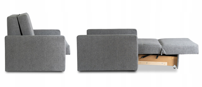 Fotel Rozkładany Wypoczynkowy Jednoosobowy Kanapa Do Spania Szary MILAN 1