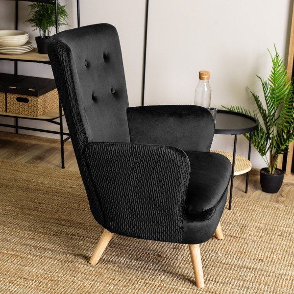 Fotel Wypoczynkowy Welurowy Uszak Do Salonu Loft Tapicerowany Czarny SANTOS