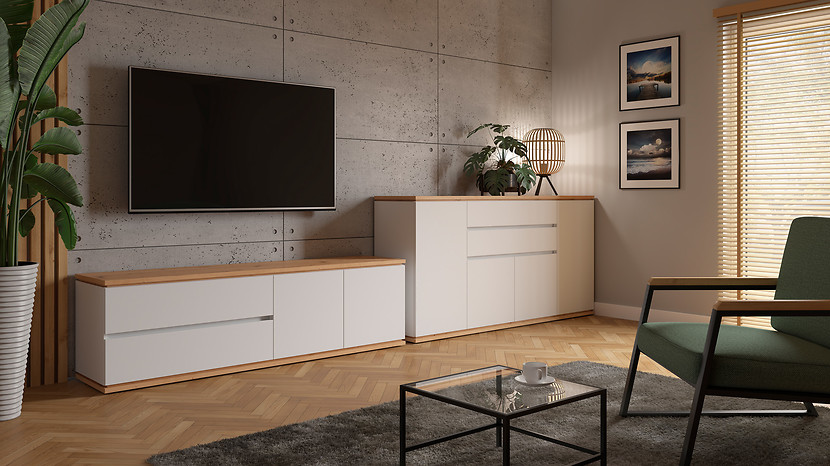 Komoda Yamael 184 cm z 4 drzwiami i 2 szufladami grafitowa