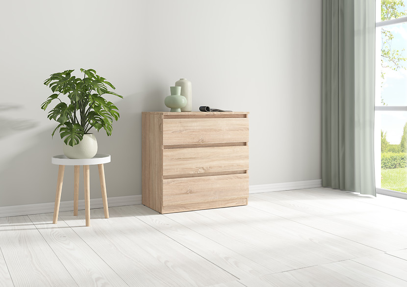 Komoda Tetrix 75 cm z 3 szufladami dąb wotan