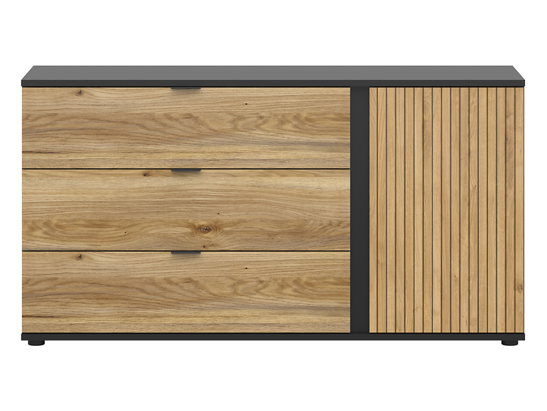 Komoda Luen 143 cm z drzwiami i 3 szufladami dąb tegola/dąb mauvella