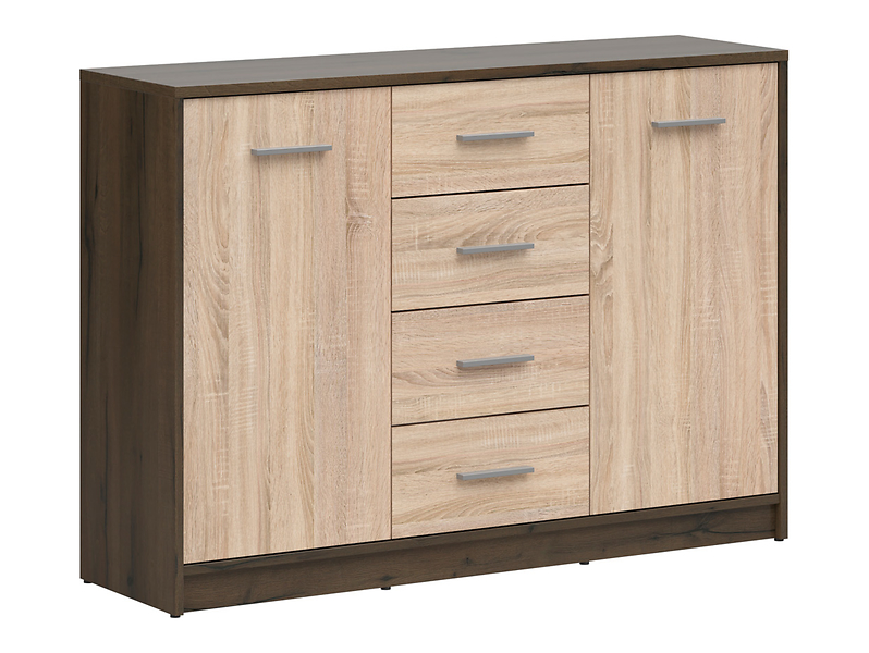 Komoda Nepo Plus 119 cm z 2 drzwiami i 4 szufladami dąb sonoma/biały