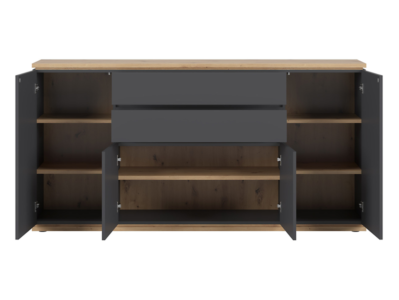 Komoda Yamael 184 cm z 4 drzwiami i 2 szufladami grafitowa
