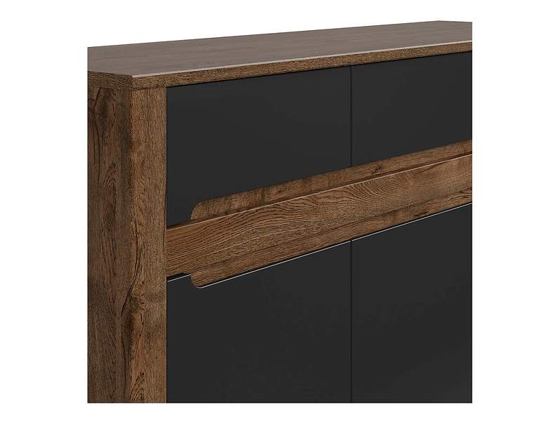 Komoda Ruso 149 cm z 3 drzwiami i 3 szufladami dąb april/perłowy połysk