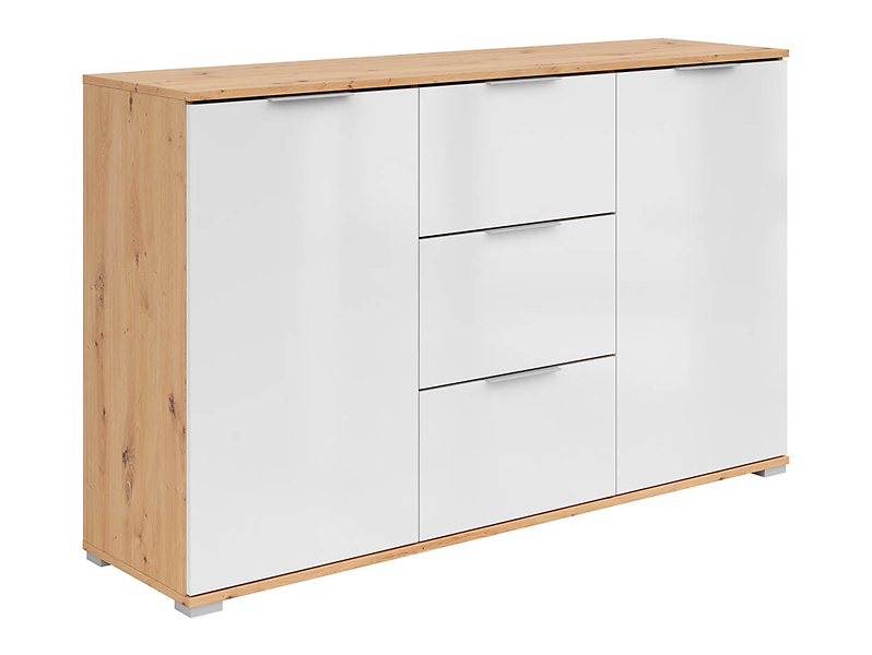 Komoda Zele 135 cm z 2 drzwiami i 3 szufladami dąb wotan/biały połysk