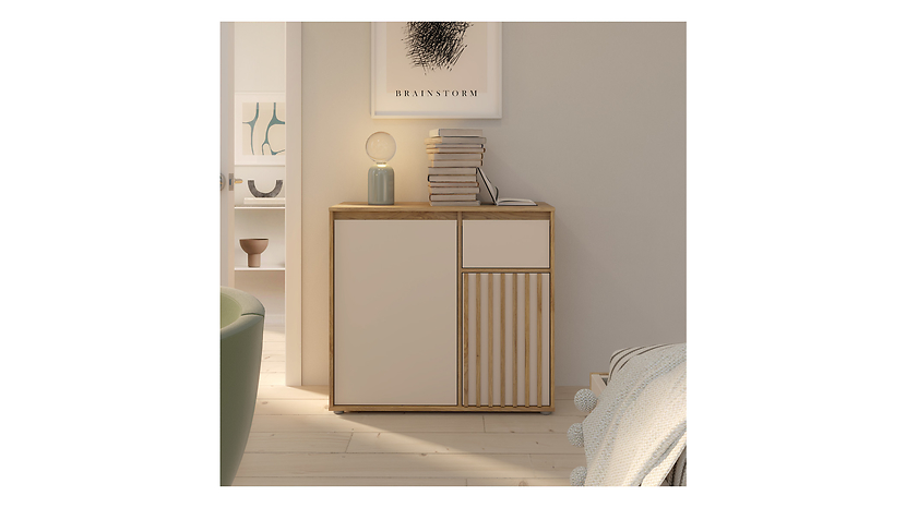 Komoda Eliston 89 cm z 2 drzwiami i szufladą dąb mauvella/sand