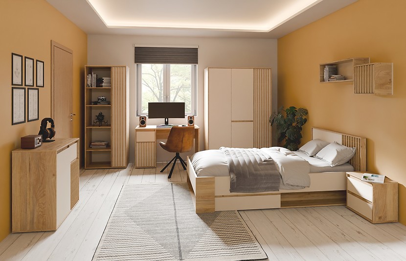 Komoda Eliston 89 cm z 2 drzwiami i szufladą dąb mauvella/sand