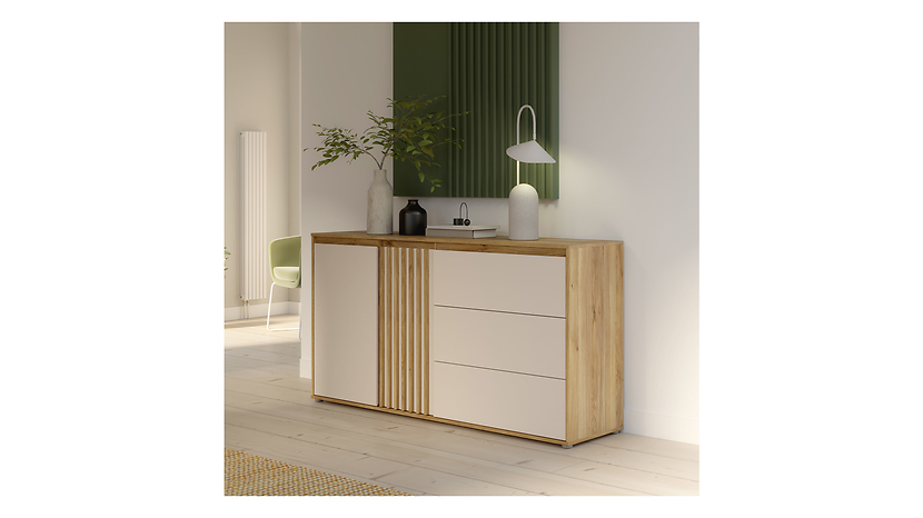 Komoda Eliston 159 cm z 2 drzwiami i 3 szufladami dąb mauvella/sand