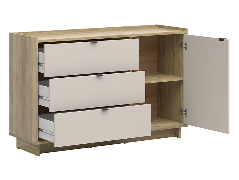 Komoda Dalva 134 cm z drzwiami i 3 szufladami dąb mauvella/kashmir