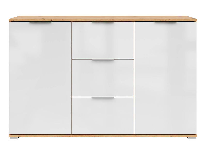 Komoda Zele 135 cm z 2 drzwiami i 3 szufladami dąb wotan/biały połysk