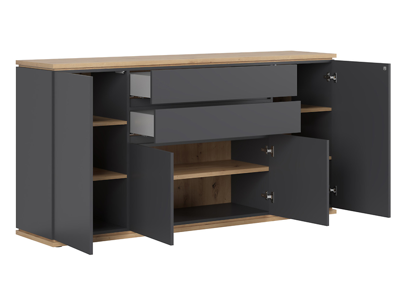 Komoda Yamael 184 cm z 4 drzwiami i 2 szufladami grafitowa