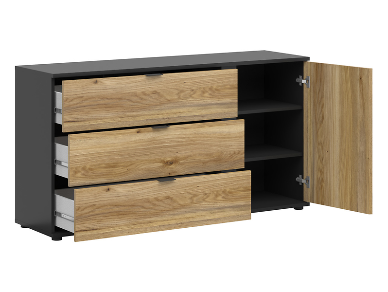 Komoda Luen 143 cm z drzwiami i 3 szufladami dąb tegola/dąb mauvella