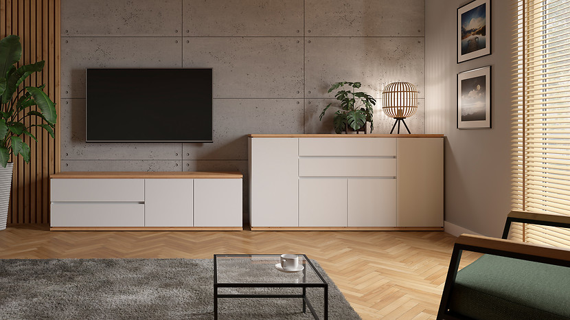 Komoda Yamael 184 cm z 4 drzwiami i 2 szufladami grafitowa