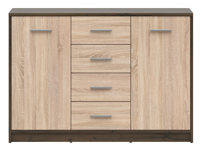 Komoda Nepo Plus 119 cm z 2 drzwiami i 4 szufladami dąb sonoma/biały