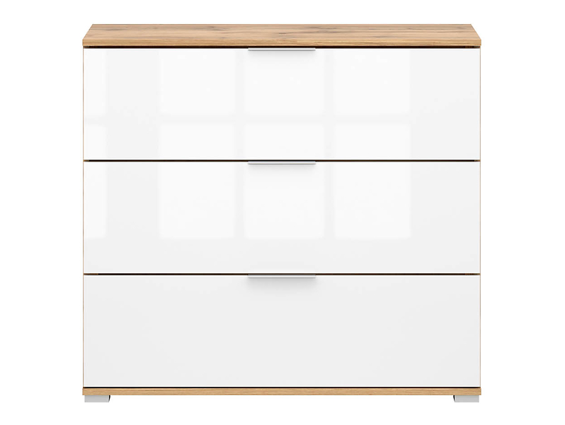 Komoda Zele 95 cm z 3 szufladami dąb wotan/biały połysk