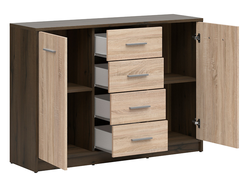 Komoda Nepo Plus 119 cm z 2 drzwiami i 4 szufladami dąb sonoma/biały