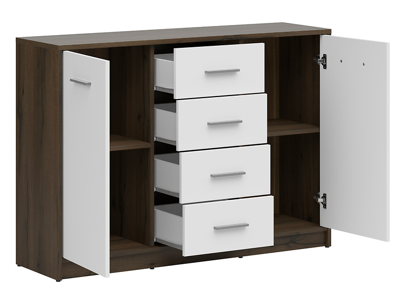 Komoda Nepo Plus 119 cm z 2 drzwiami i 4 szufladami dąb sonoma/biały