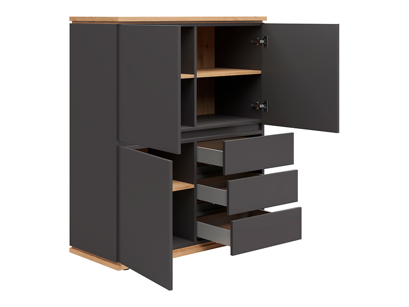 Komoda Yamael 100 cm z 3 drzwiami i szufladami grafit/dąb artisan