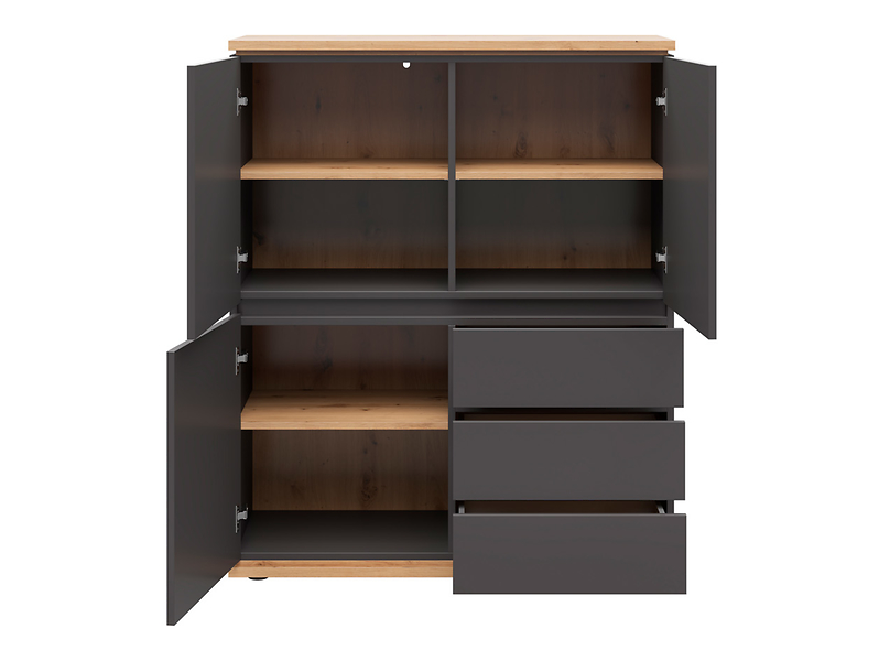 Komoda Yamael 100 cm z 3 drzwiami i szufladami grafit/dąb artisan