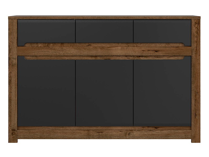 Komoda Ruso 149 cm z 3 drzwiami i 3 szufladami dąb april/perłowy połysk