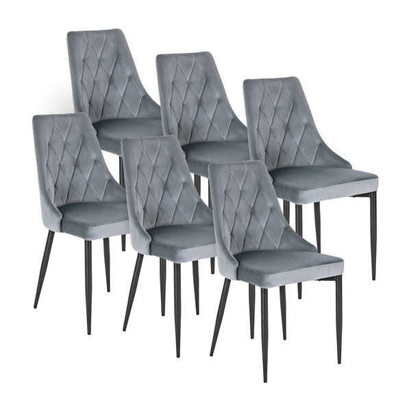 Zestaw 6x Krzesło Tapicerowane CORK do Salonu Szare Welurowe Loft