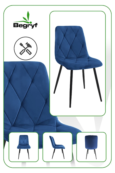 Krzesło Storczyk ciemno niebieskie welur do salonu do jadalni  Begryf