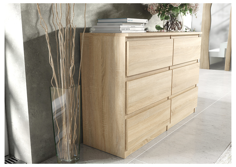 Komoda 6 szuflad 120cm biały połysk pojemna szafka do salonu sypialni