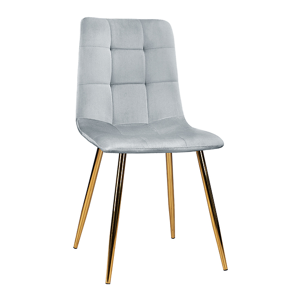 Krzesło tapicerowane szare welurowe pikowane złote nogi glamour