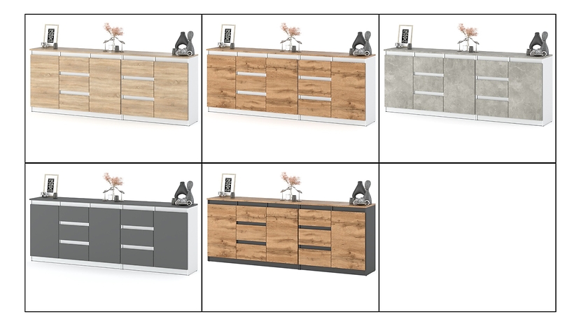 Komoda młodzieżowa 6 szuflad 200cm duża szafka szara wotan