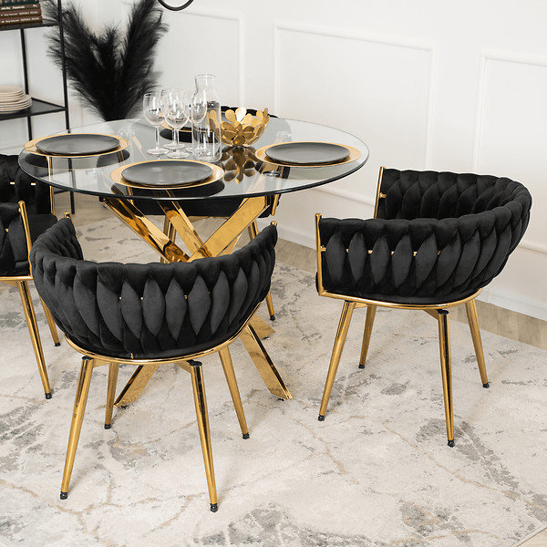 Krzesło Tapicerowane Welur Obrotowe RUBI Czarne Do Salonu Jadalni Toaletki