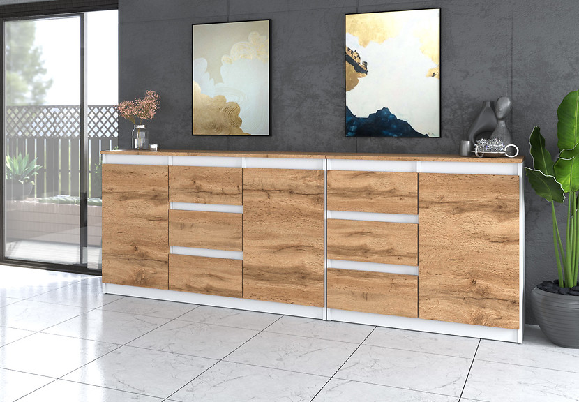 Komoda młodzieżowa 6 szuflad 200cm duża szafka szara wotan