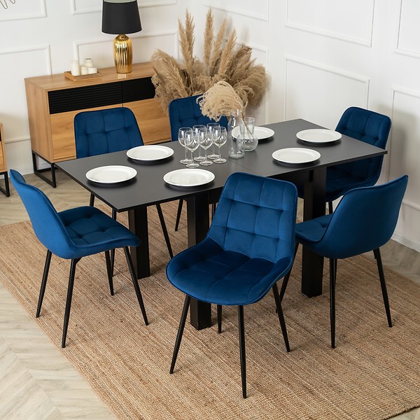 Krzesło Tapicerowane Welurowe Do Salonu Jadalni Kuchenne Granatowe CHRIS