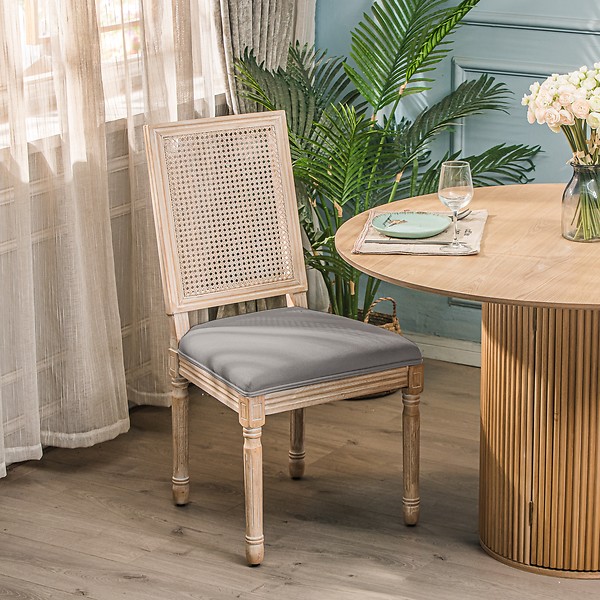 Zestaw 2 krzeseł drewno/plecionka ciemnoszara