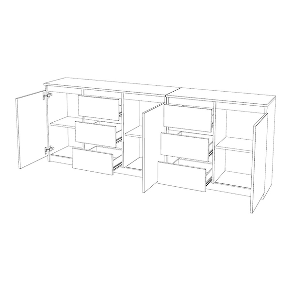 Komoda młodzieżowa 6 szuflad 200cm duża szafka szara wotan