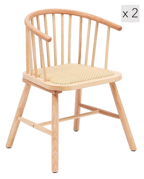 Zestaw 2 krzeseł z litego drewna i naturalnego rattanu