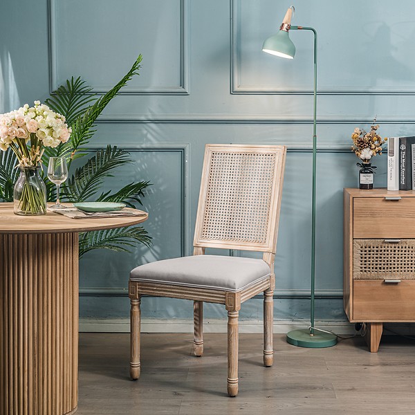 Zestaw 2 krzeseł drewno/plecionka ciemnoszara