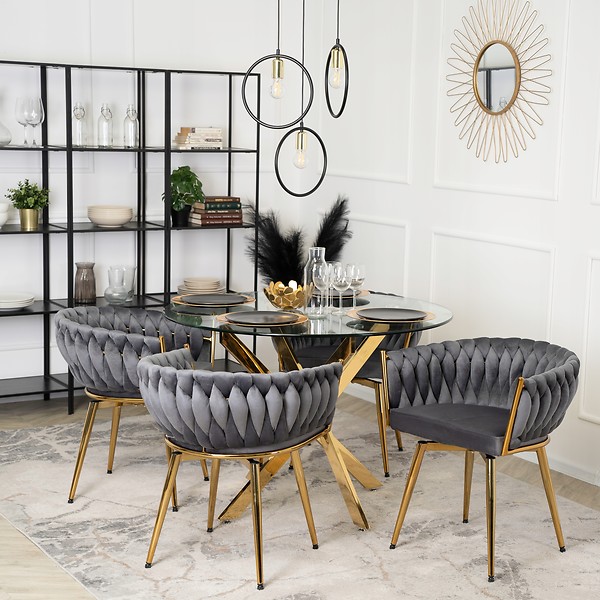 Krzesło Tapicerowane Welur Obrotowe RUBI Czarne Do Salonu Jadalni Toaletki