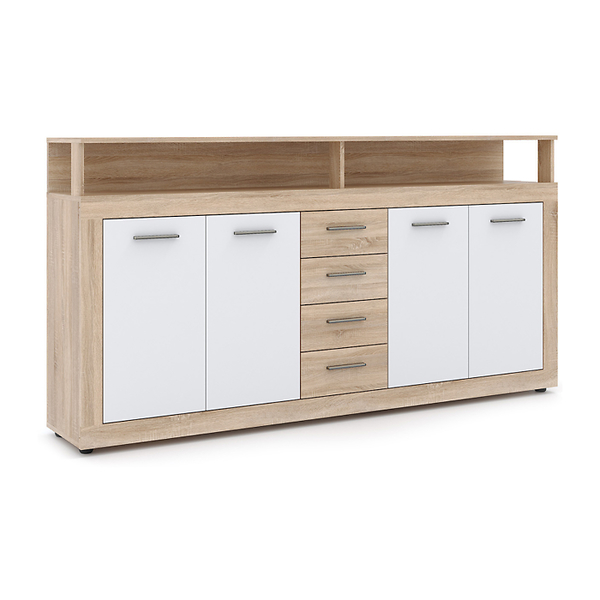 Komoda z Szufladami Duża Do Salonu BLAGO Dąb Sonoma Biała