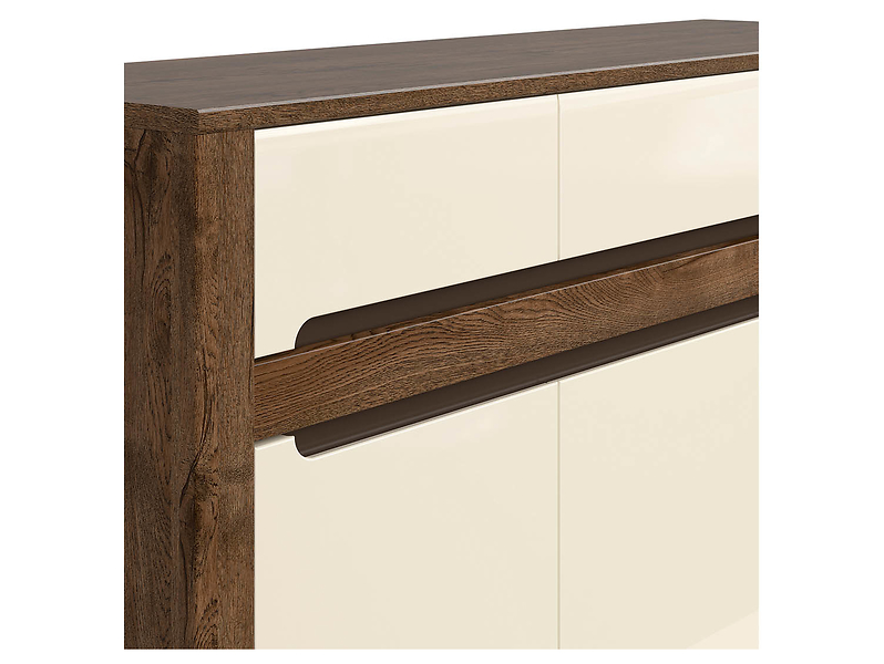 Komoda Ruso 149 cm z 3 drzwiami i 3 szufladami dąb april/perłowy połysk