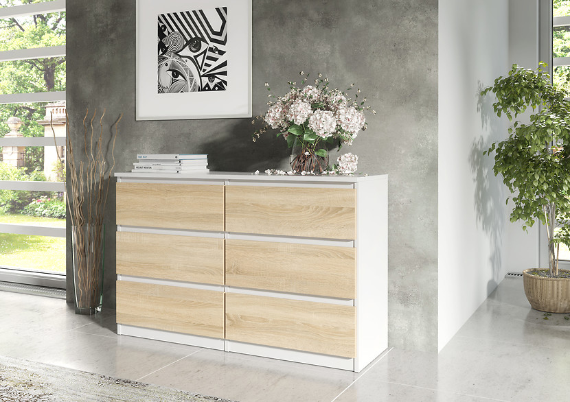 Komoda 6 szuflad 120cm biały połysk pojemna szafka do salonu sypialni